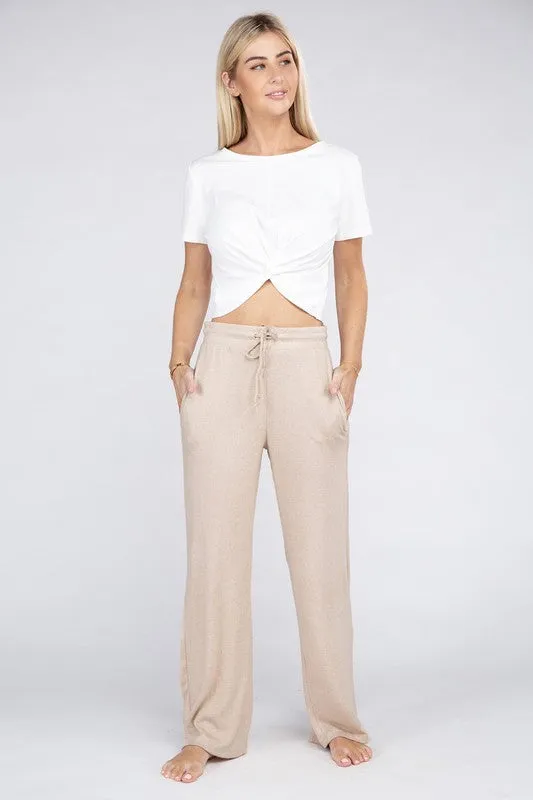 Soft Terry Lounge Pants with Elastic Drawstring Waist