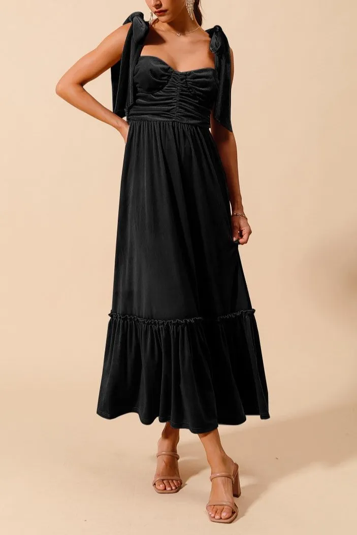 Velvet Feminine Dress with Ribbon Strap