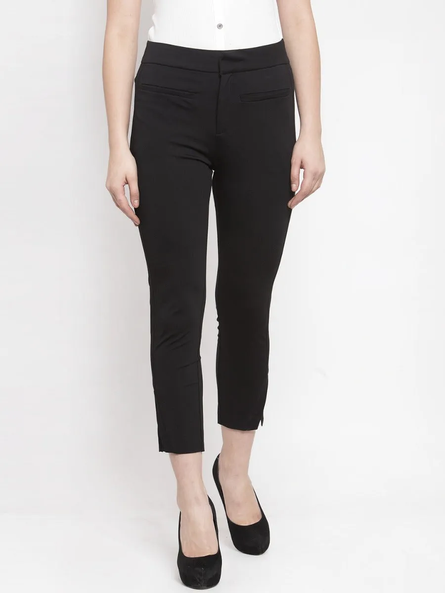 Women Solid Black Cotton Trouser