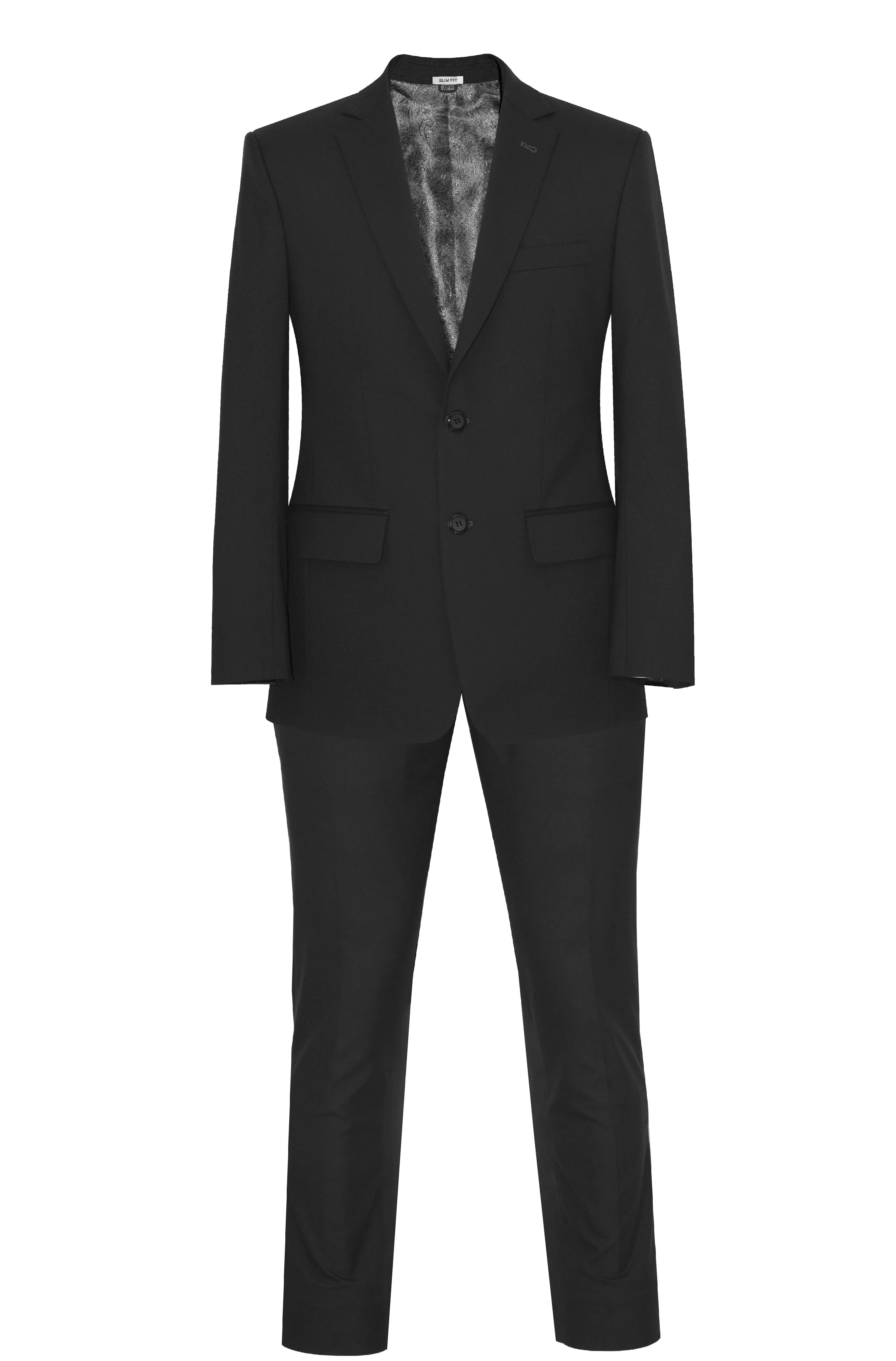 WOOL ESSENTIAL BLACK SLIM-FIT SUIT FOR MEN