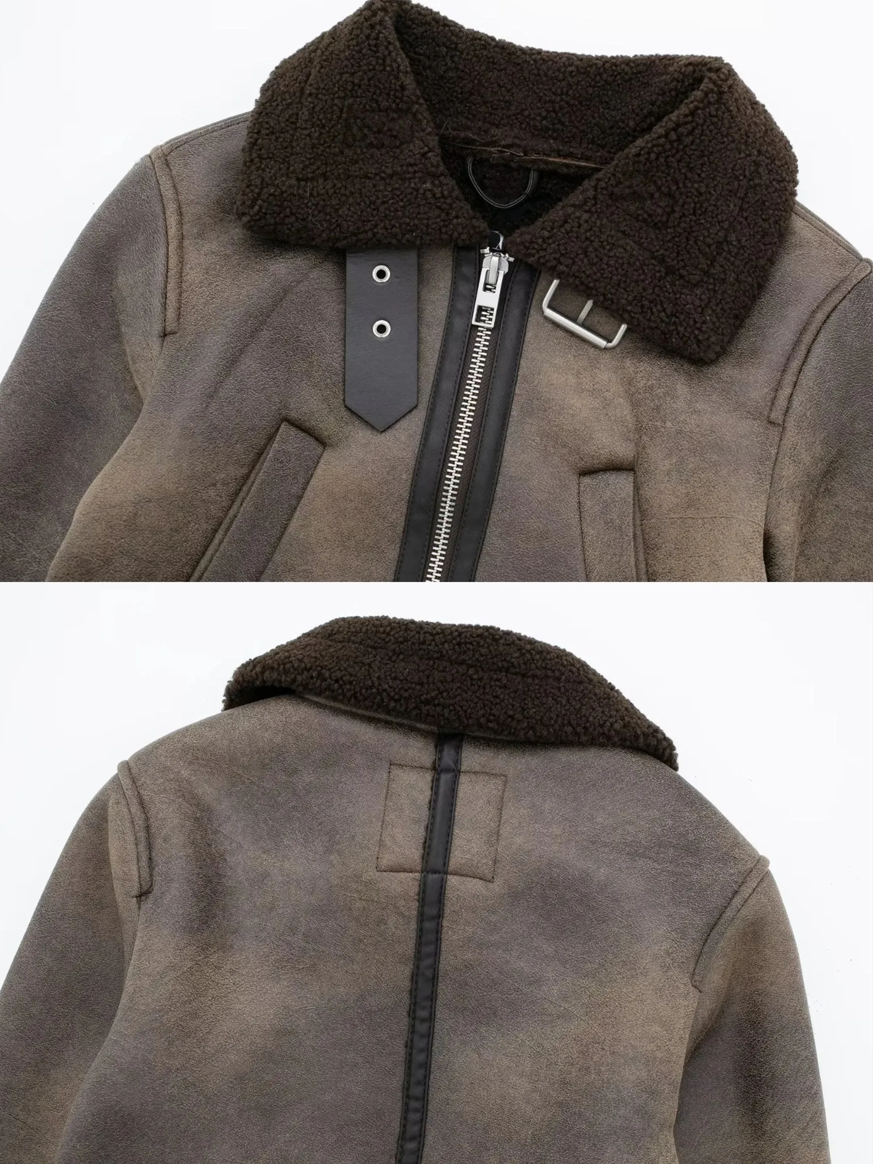 Zyanya Faux Leather Sherpa Aviator Jacket