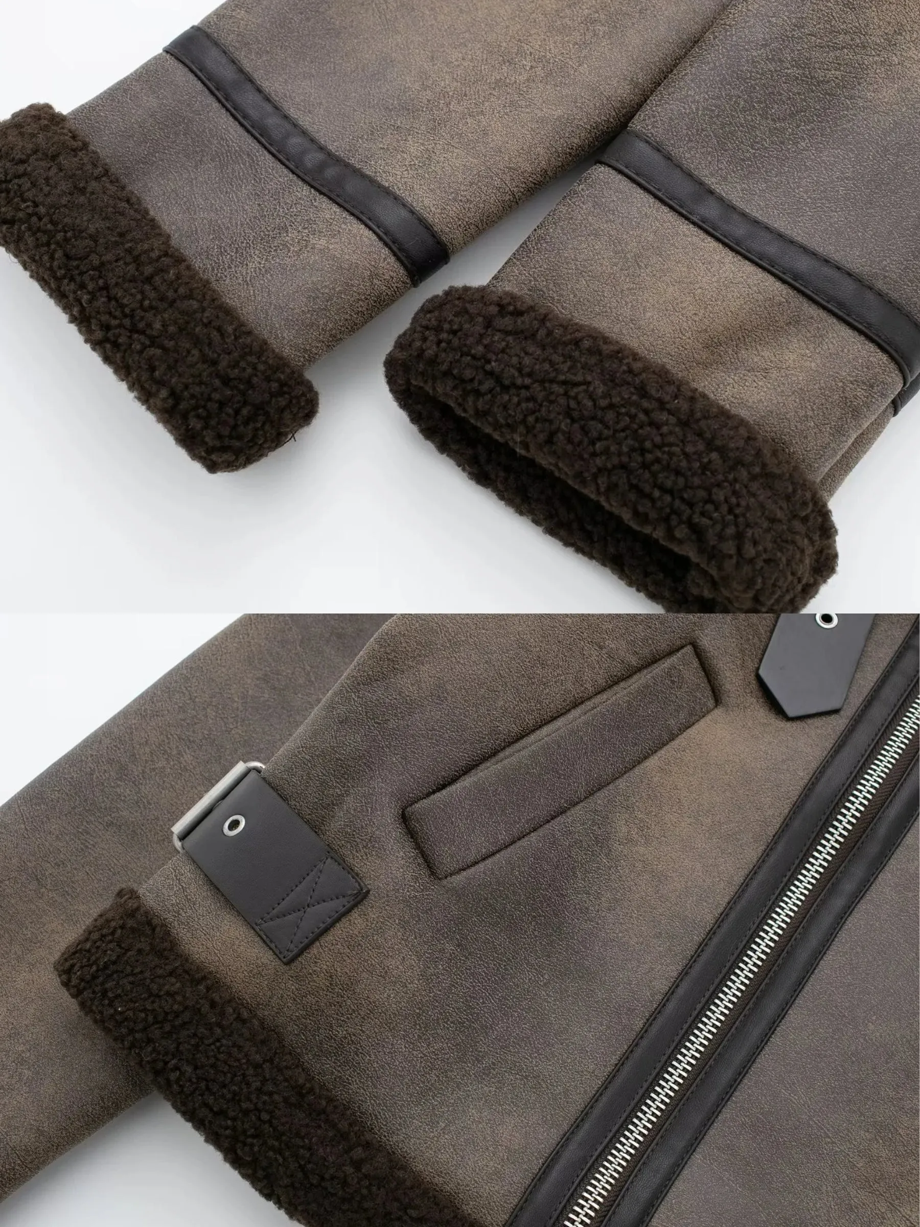 Zyanya Faux Leather Sherpa Aviator Jacket